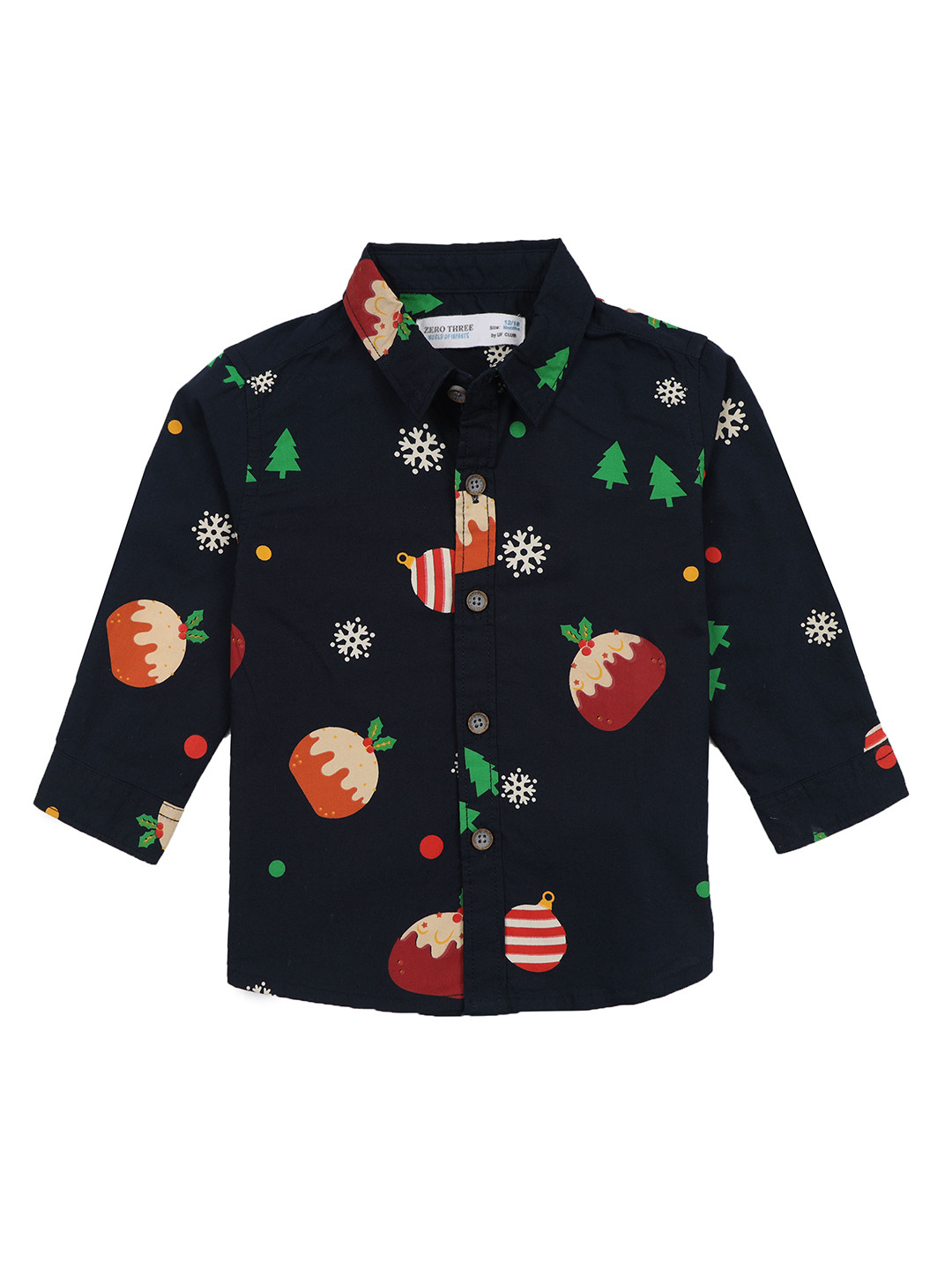 

ZERO THREE Boys Comfort Conversational Printed Pure Cotton Casual Shirt, Navy blue