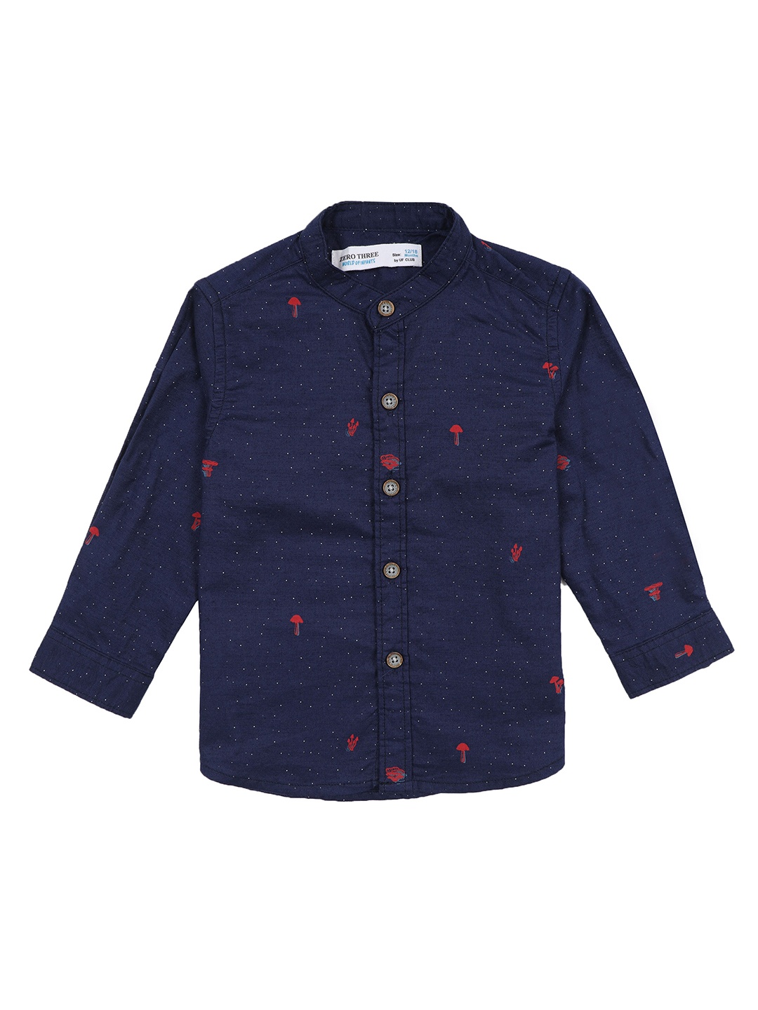 

ZERO THREE Boys Comfort Micro Ditsy Printed Mandarin Collar Pure Cotton Casual Shirt, Navy blue