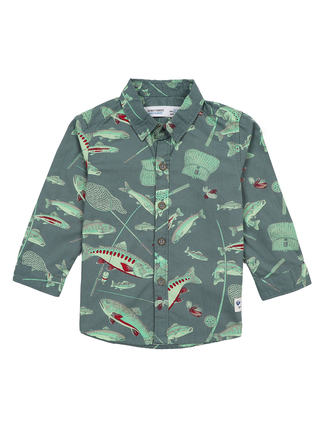 

ZERO THREE Boys Comfort Printed Pure Cotton Casual Shirt, Green