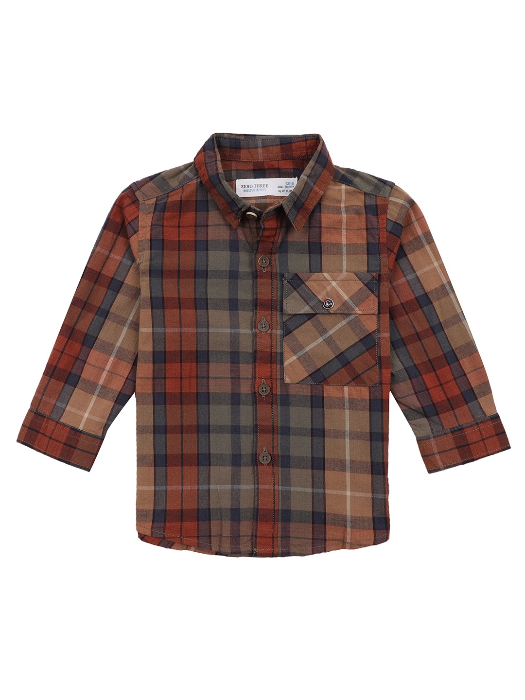 

ZERO THREE Boys Comfort Fit Checked Pure Cotton Casual Shirt, Brown