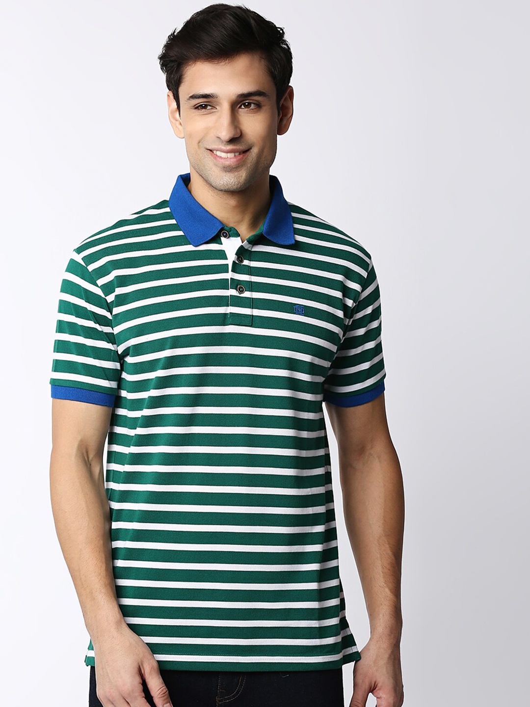 

DRAGON HILL Striped Polo Collar Cotton Slim Fit T-shirt, White