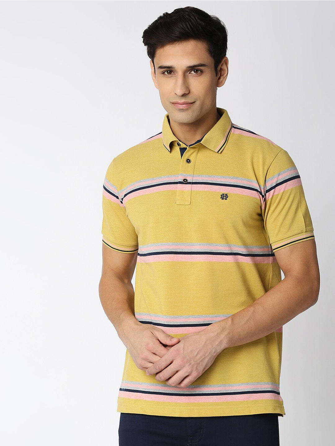 

DRAGON HILL Striped Polo Collar Cotton Slim Fit T-shirt, Yellow