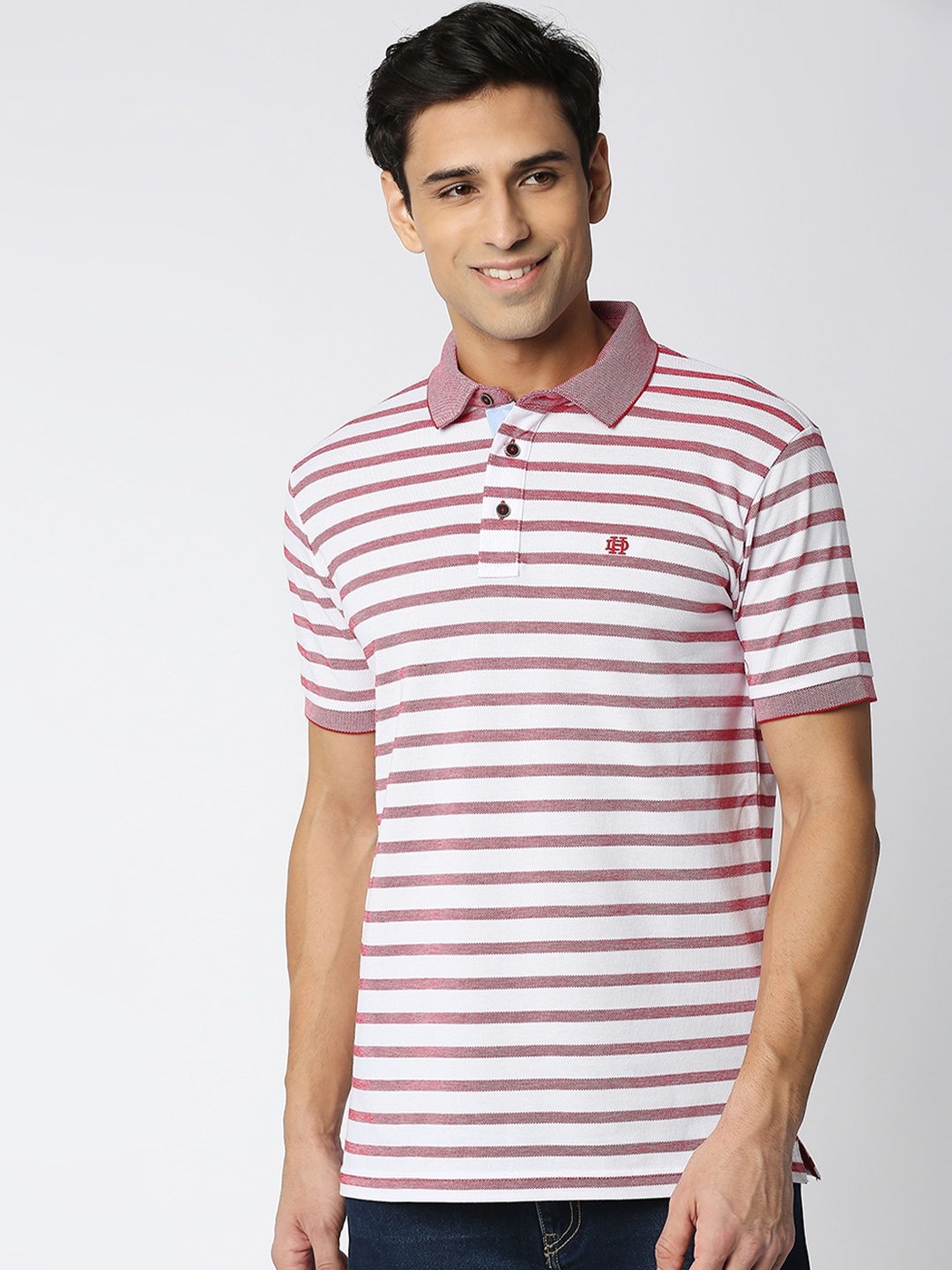 

DRAGON HILL Striped Polo Collar Cotton Slim Fit T-shirt, White