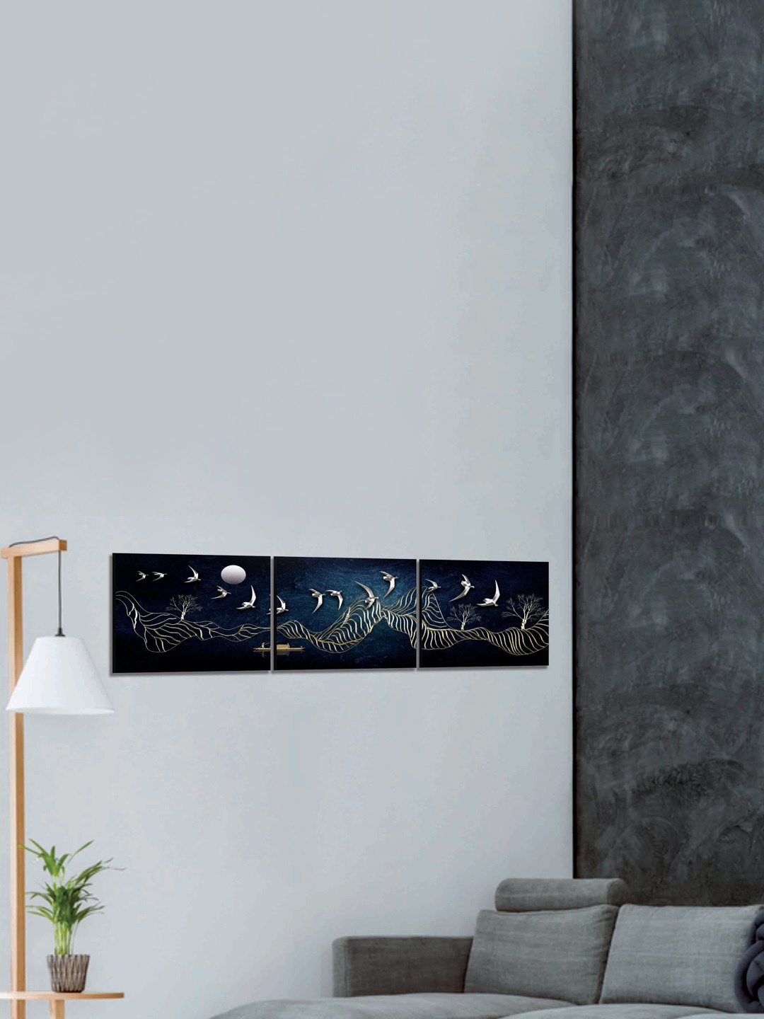 

SAF Blue & Gold 3-Pieces Modern Art Printed UV Coating Wall Art