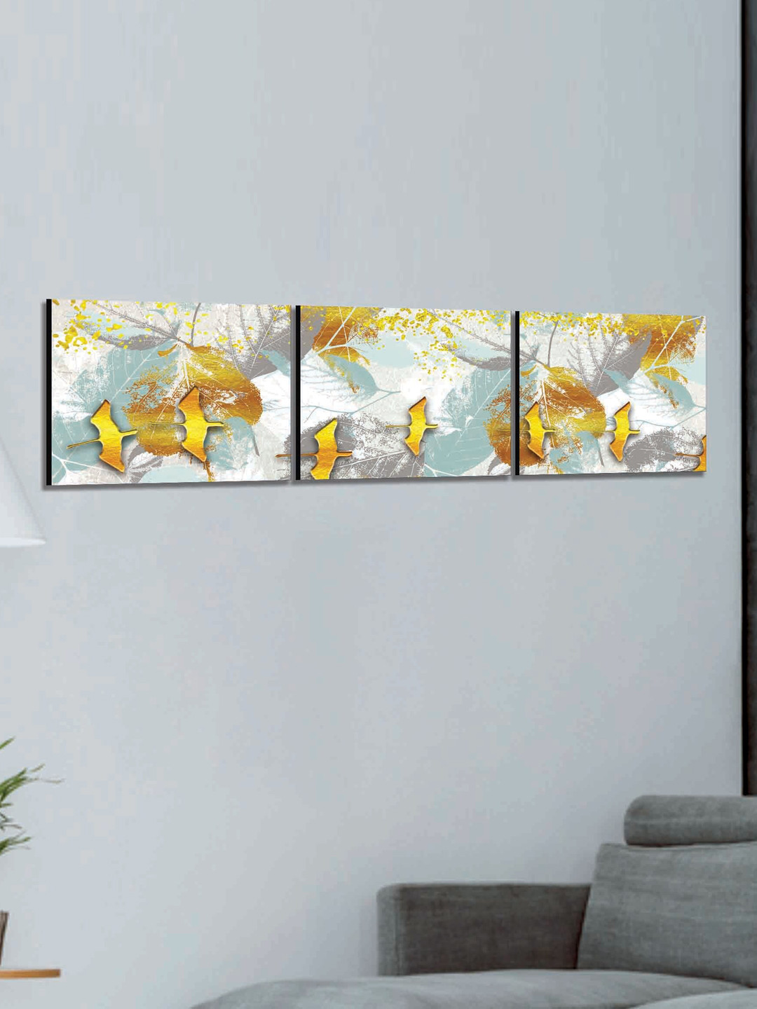 

SAF White & Green 3 Pieces Modern Art UV Coating Wall Art