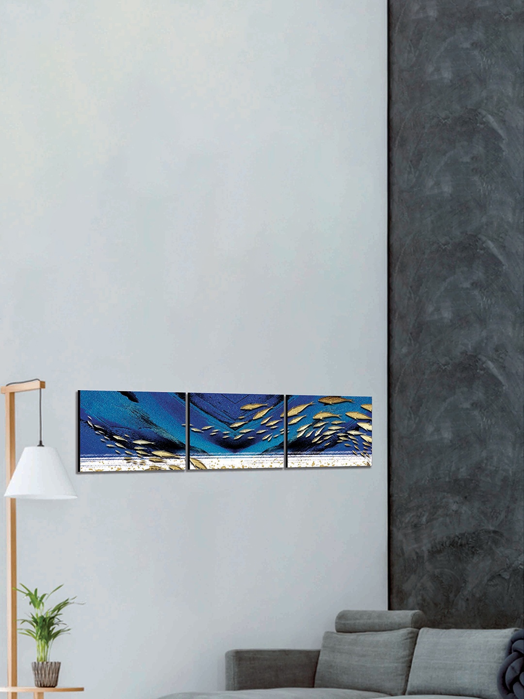 

SAF Blue & Gold 3-Pieces Modern Art Printed UV Coating Wall Art
