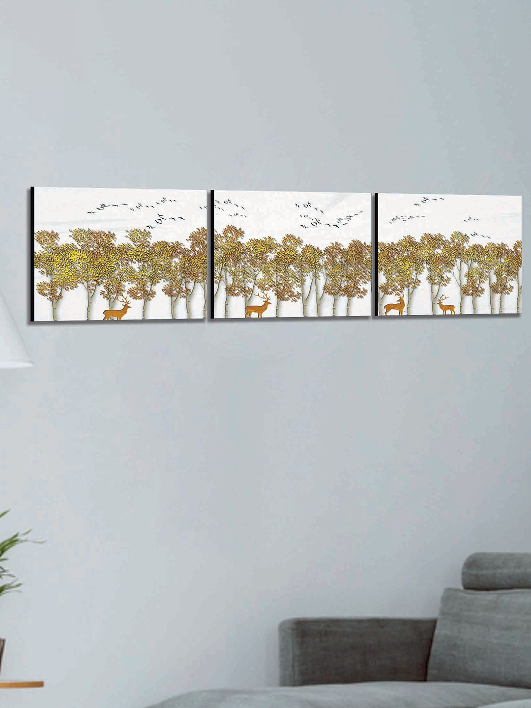

SAF White & Yellow 3 Pieces Modern Art Abstract Painting Wall Arts