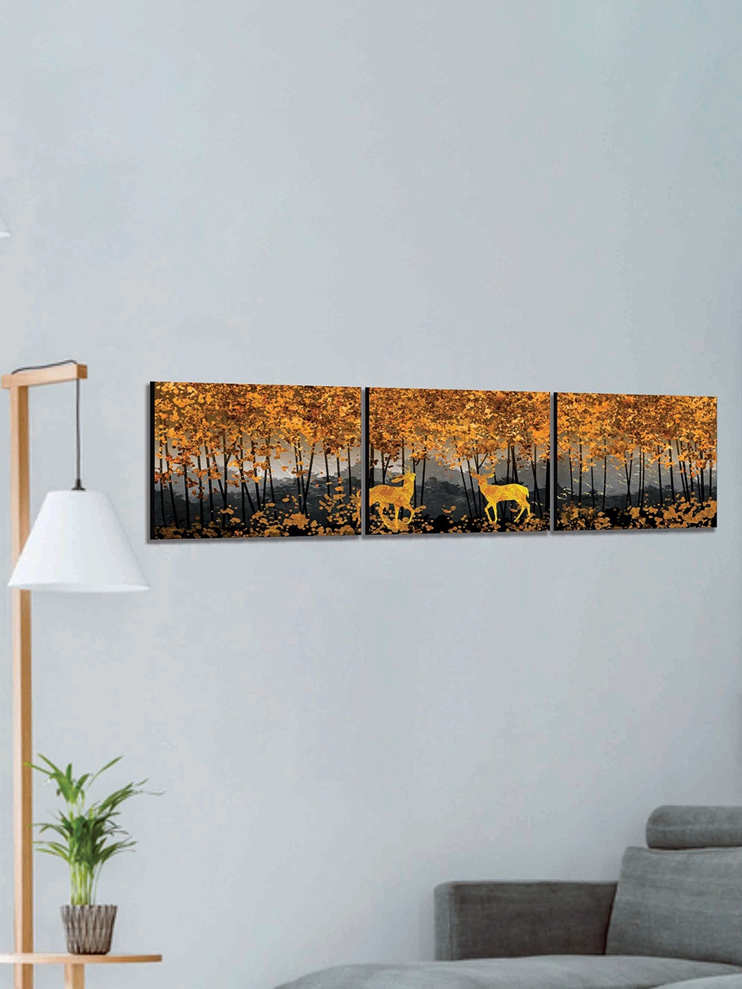 

SAF Yellow & Black 3 Pieces Modern Art Abstract Painting Wall Arts