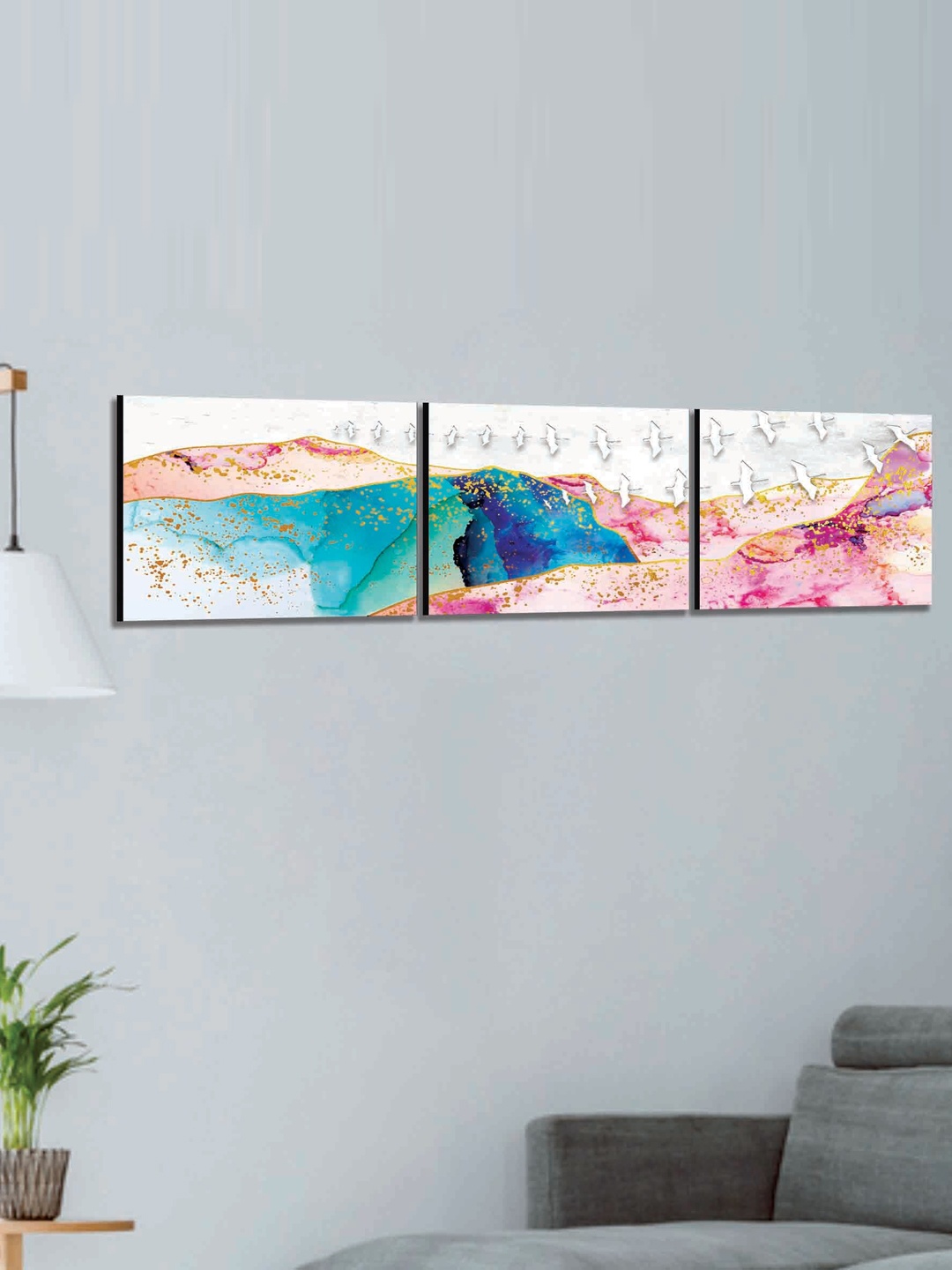 

SAF White & Pink 3-Pieces Modern Art Printed UV Coating Wall Art