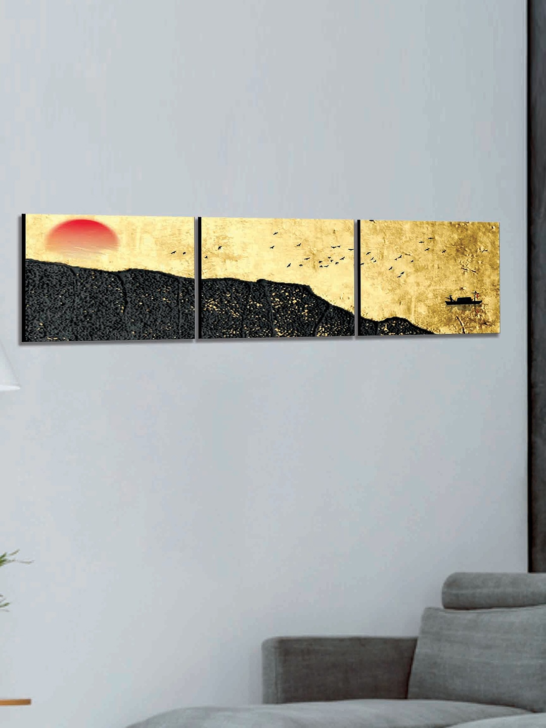 

SAF Gold & Black 3 Pieces Modern Art Abstract Painting Wall Arts
