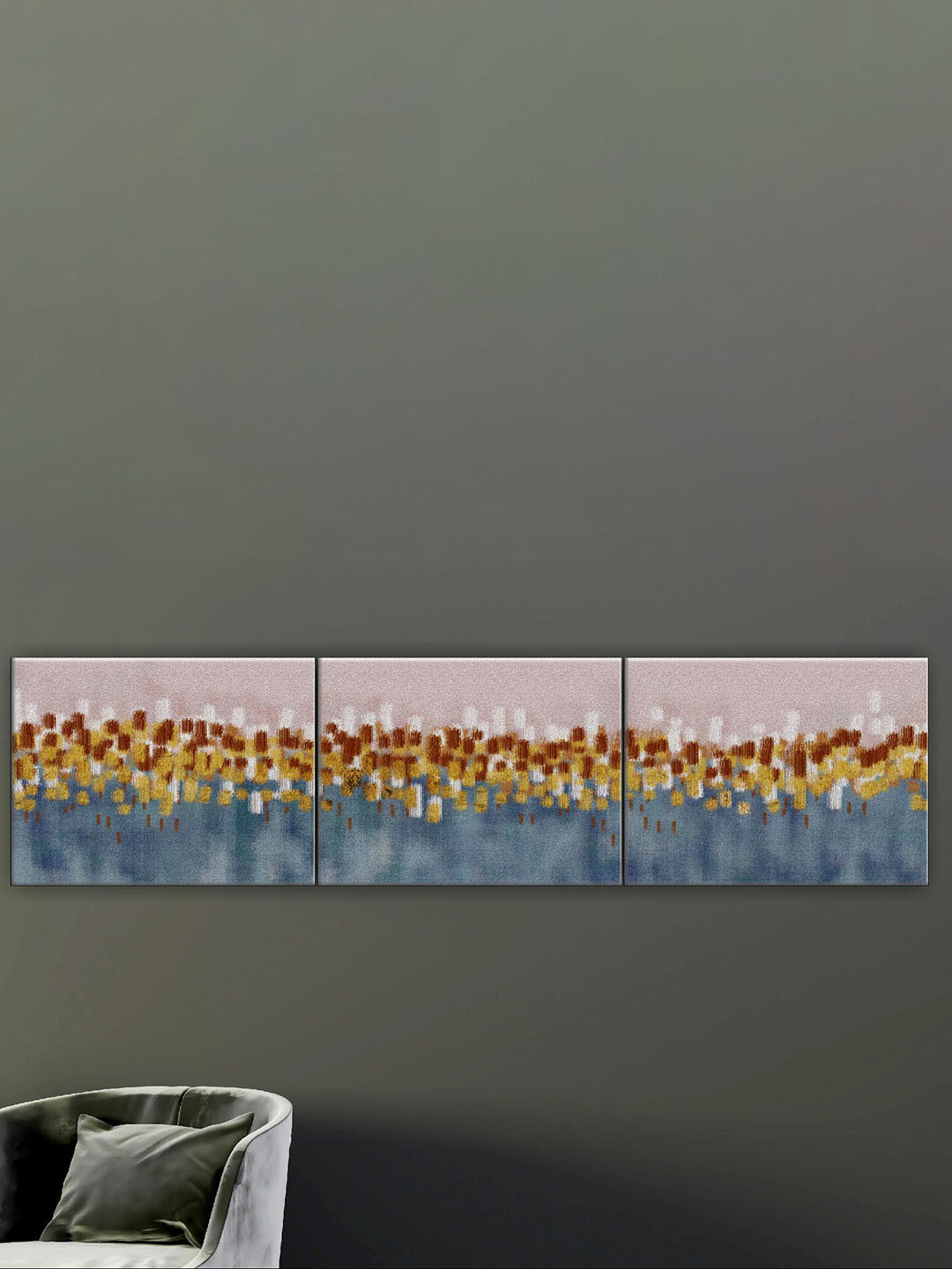

SAF Peach & Grey 3 Pieces Modern Art Abstract Painting Wall Arts