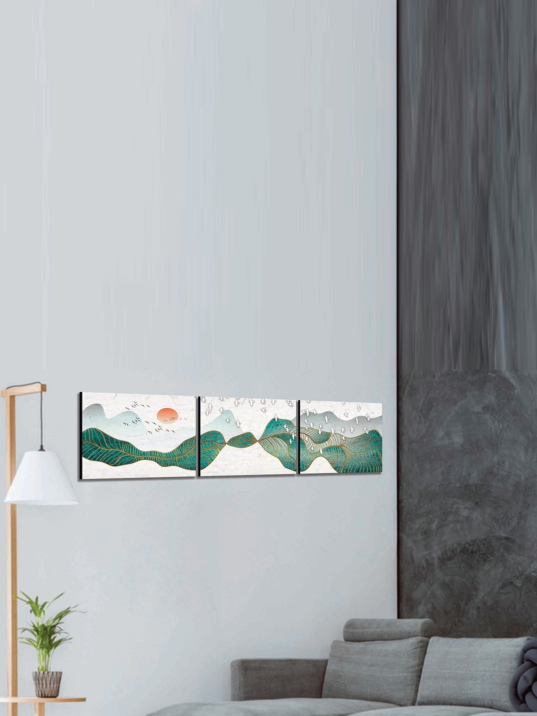 

SAF Green & Grey 3-Pieces Modern Art Printed UV Coating Wall Art