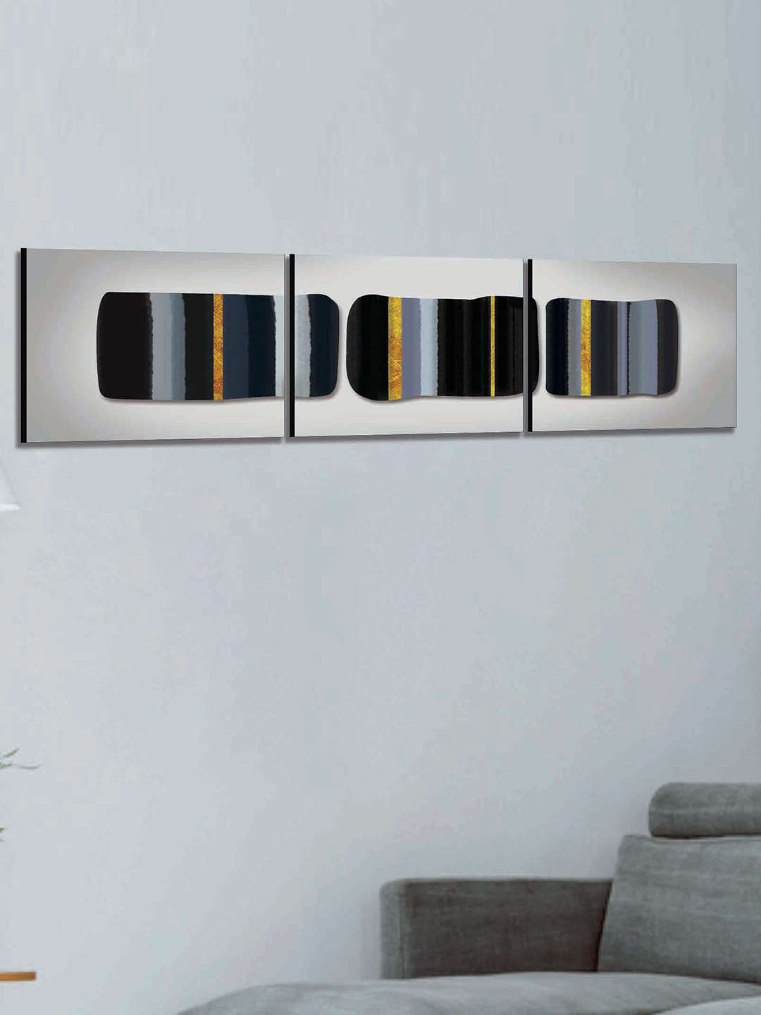 

SAF 3 Pieces Black & Blue Abstract Printed Wall Painting