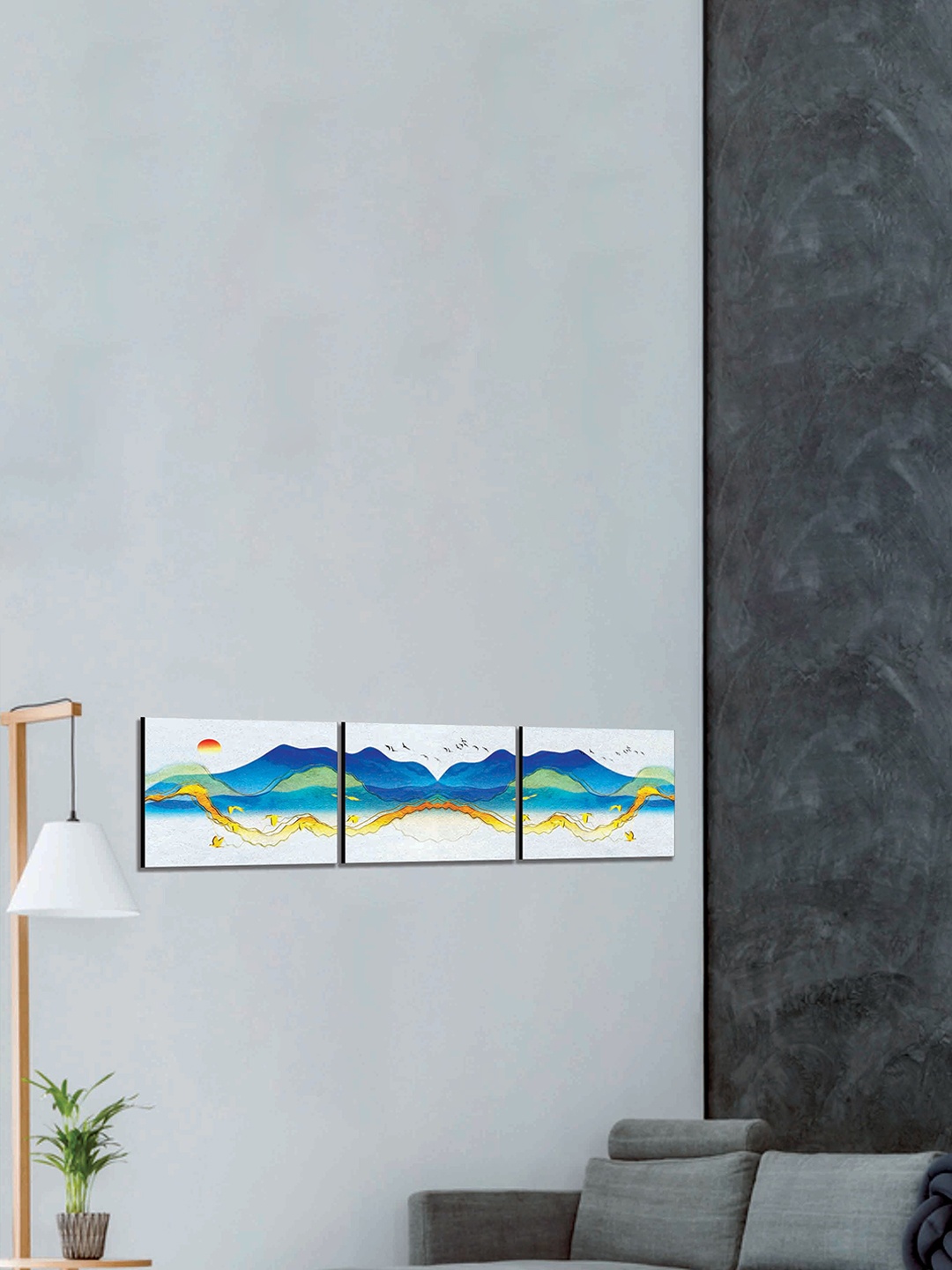 

SAF White & Blue 3 Pieces Modern Art Printed UV Coating Wall Art
