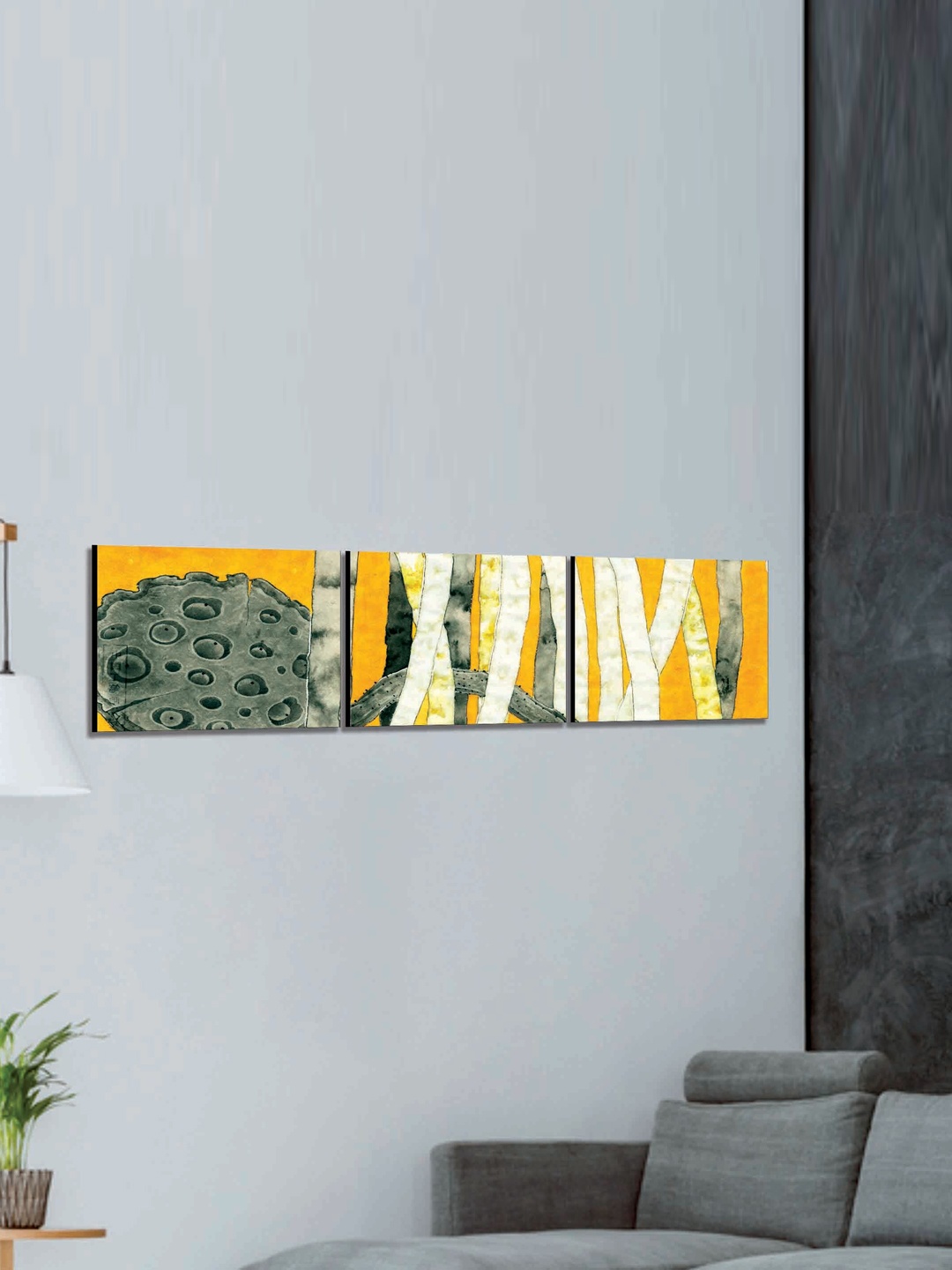 

SAF Yellow & Green 3 Pieces Abstract Modern Painted Wall Art