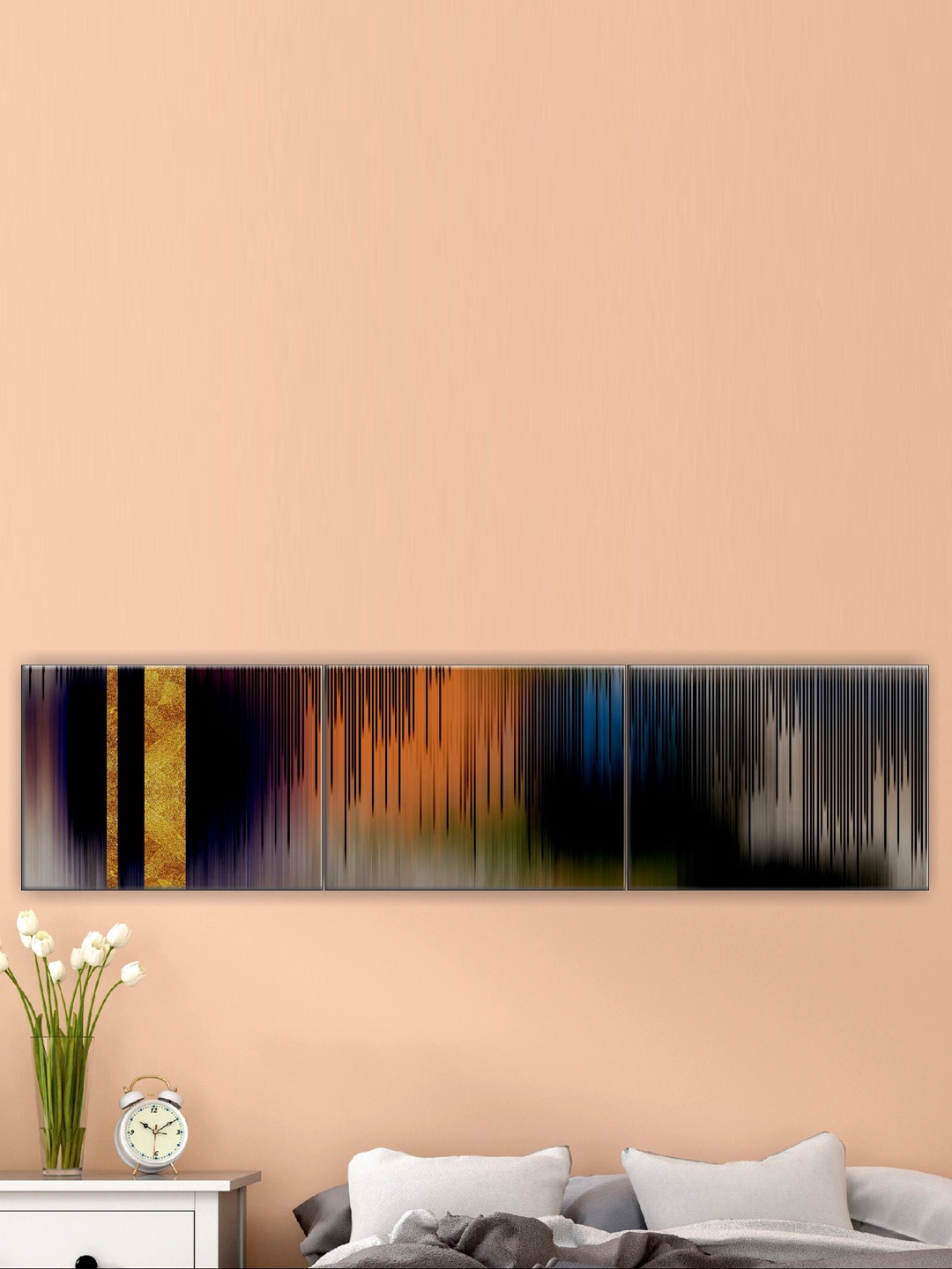 

SAF Black & Gold 3 Pieces Modern Art Abstract Painting Wall Arts