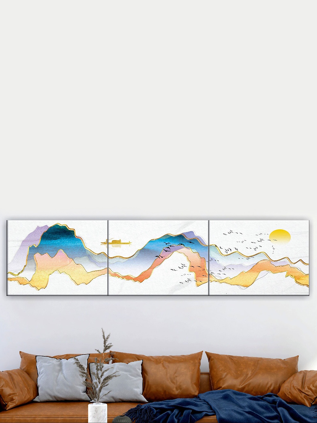 

SAF 3 Pieces White & Blue Modern Art Painting Wall Art