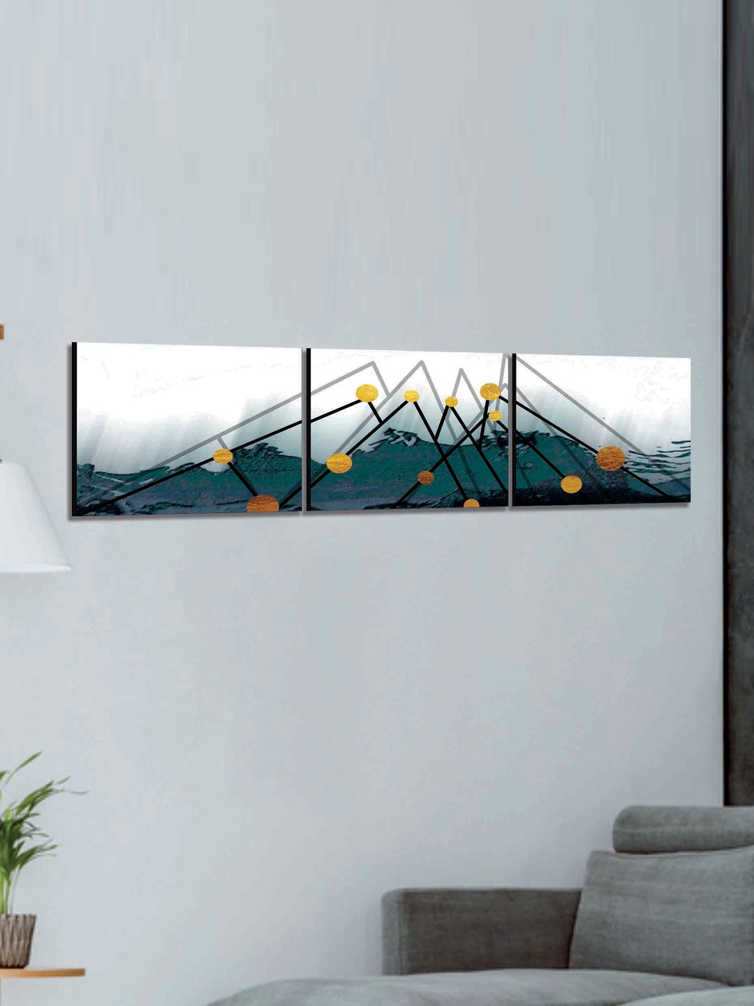 

SAF 3 Pieces White & Green Modern Art Painting Wall Art