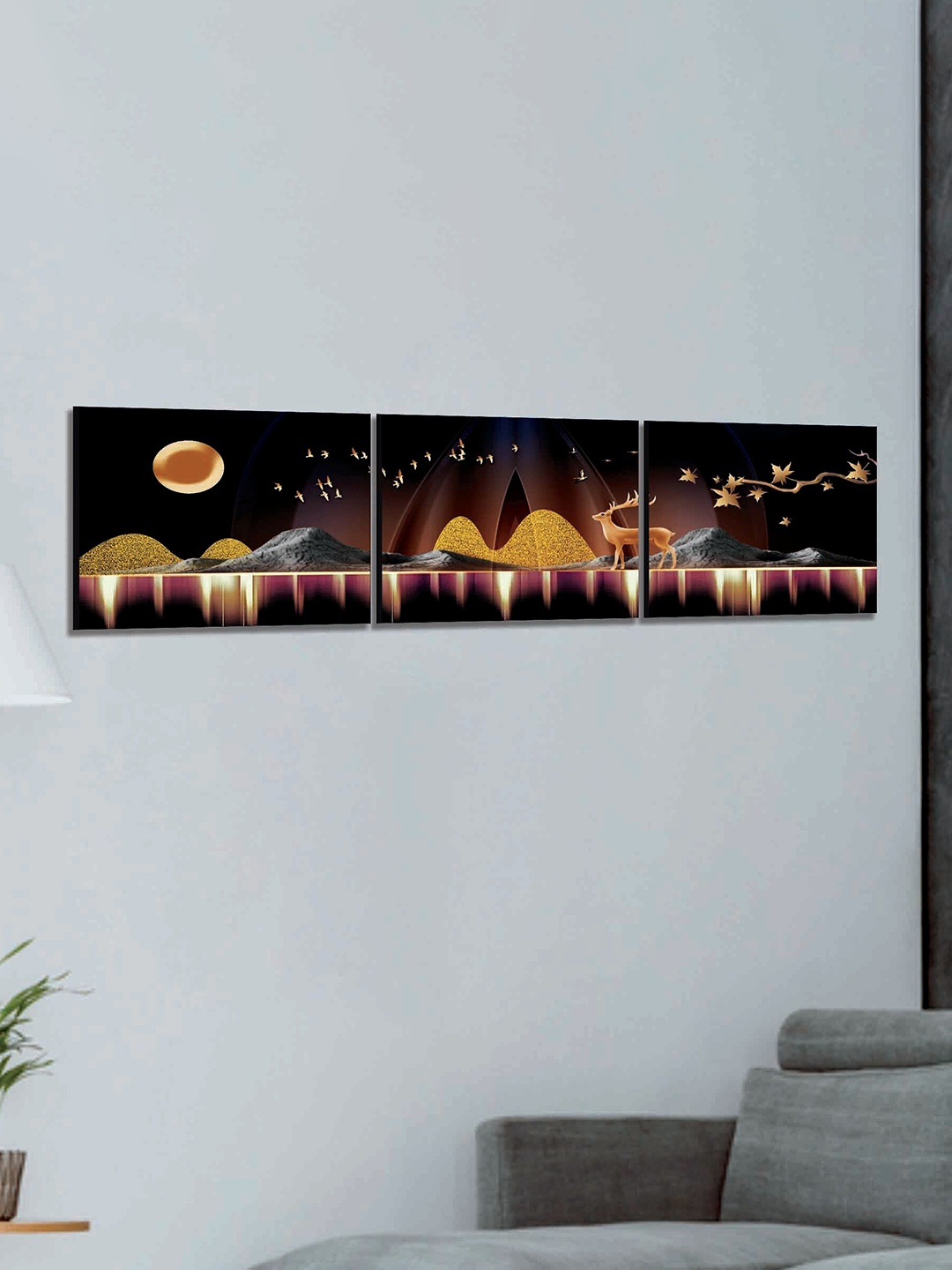 

SAF 3 Pieces Black & Gold Modern Art Painting Wall Art