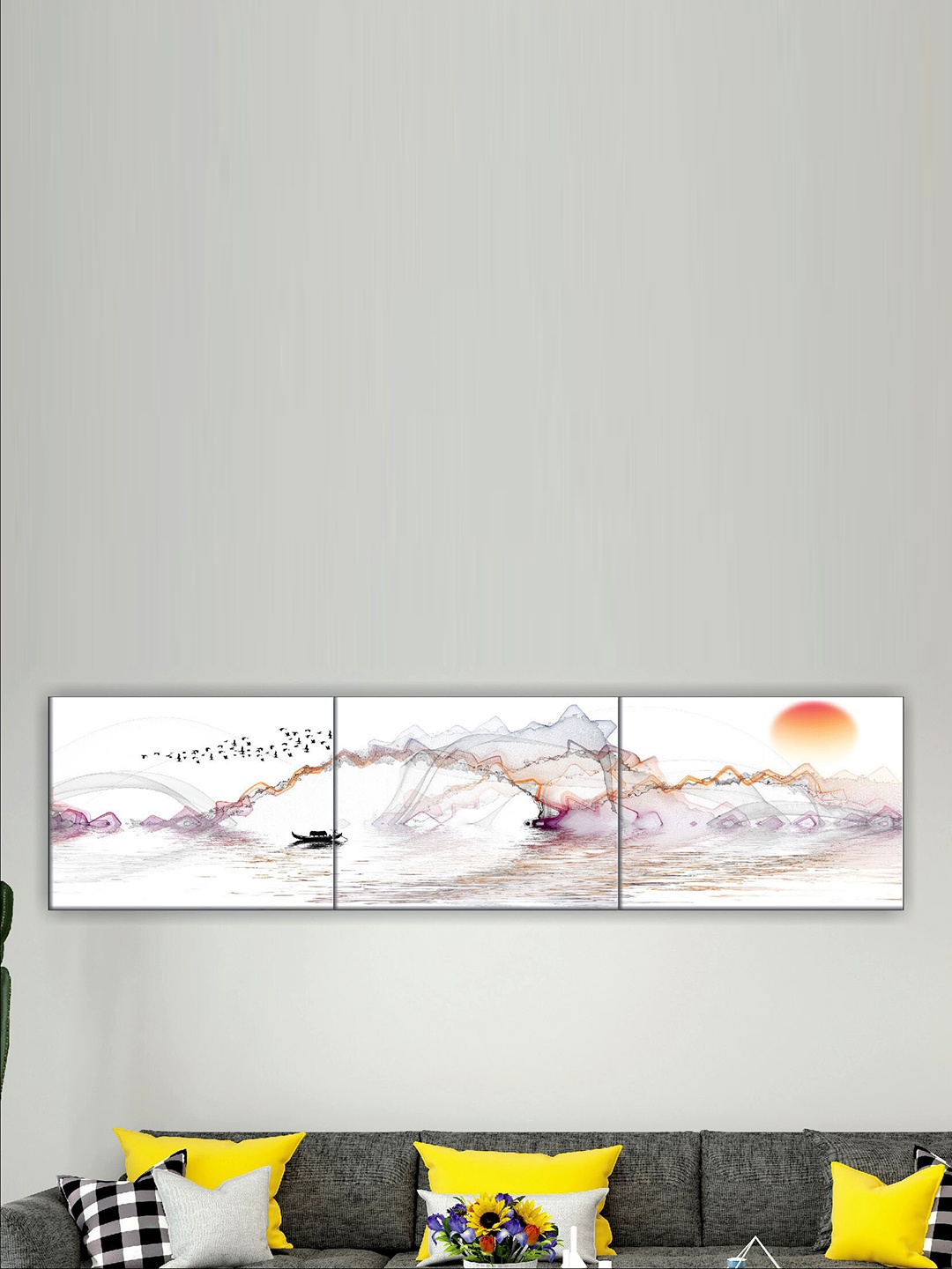 

SAF 3 Pieces White & Purple Modern Art Painting Wall Art