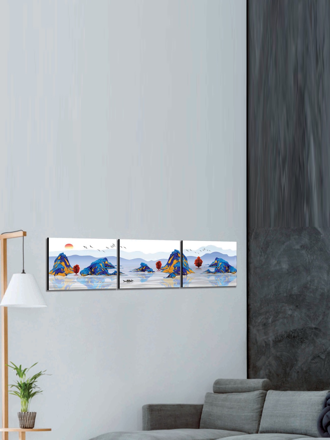 

SAF White & Blue 3 Pieces Modern Art Abstract Painting Wall Arts
