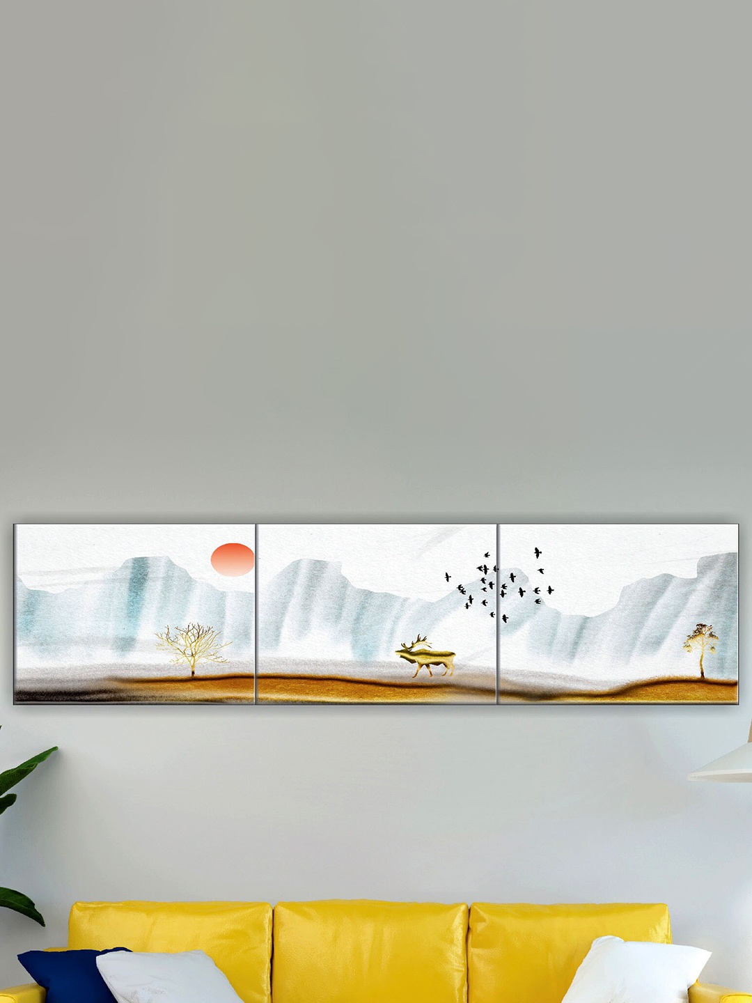

SAF White & Blue 3 Pieces Modern Art Printed UV Coating Wall Art