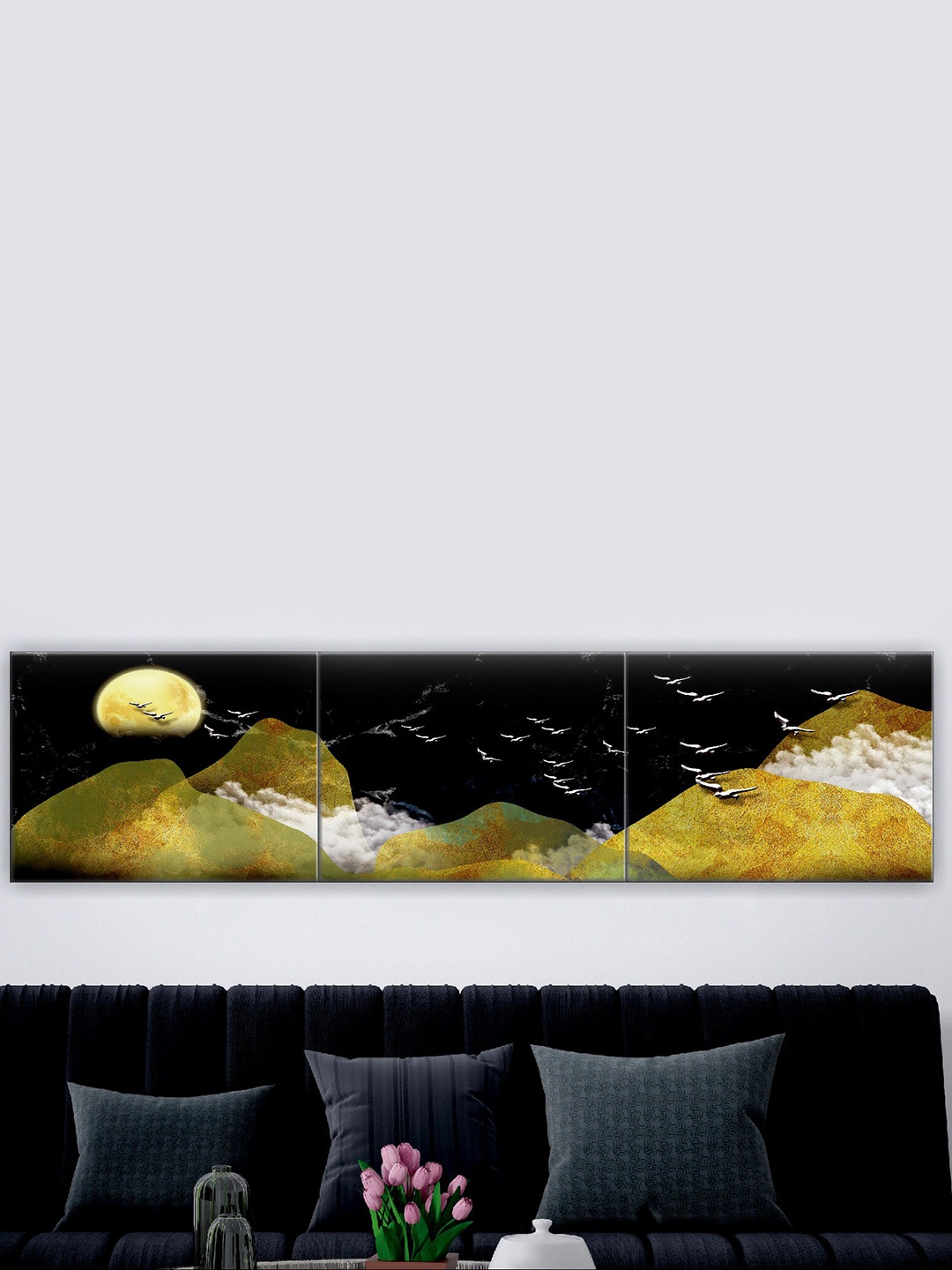 

SAF 3 Pieces Black & Yellow Modern Art Painting Wall Art