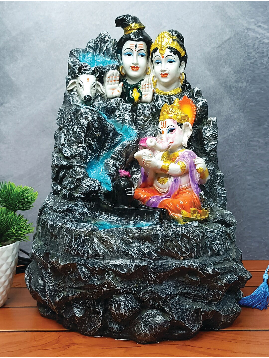 

WENS Grey & White Shiv Parivar Indoor Polyresin Water Fall Fountain With Led Lights