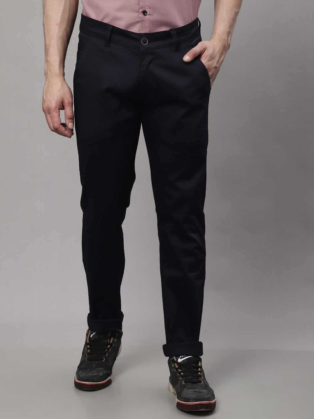 

Majestic Man Smart Mid Rise Slim Fit Cotton Trousers, Navy blue