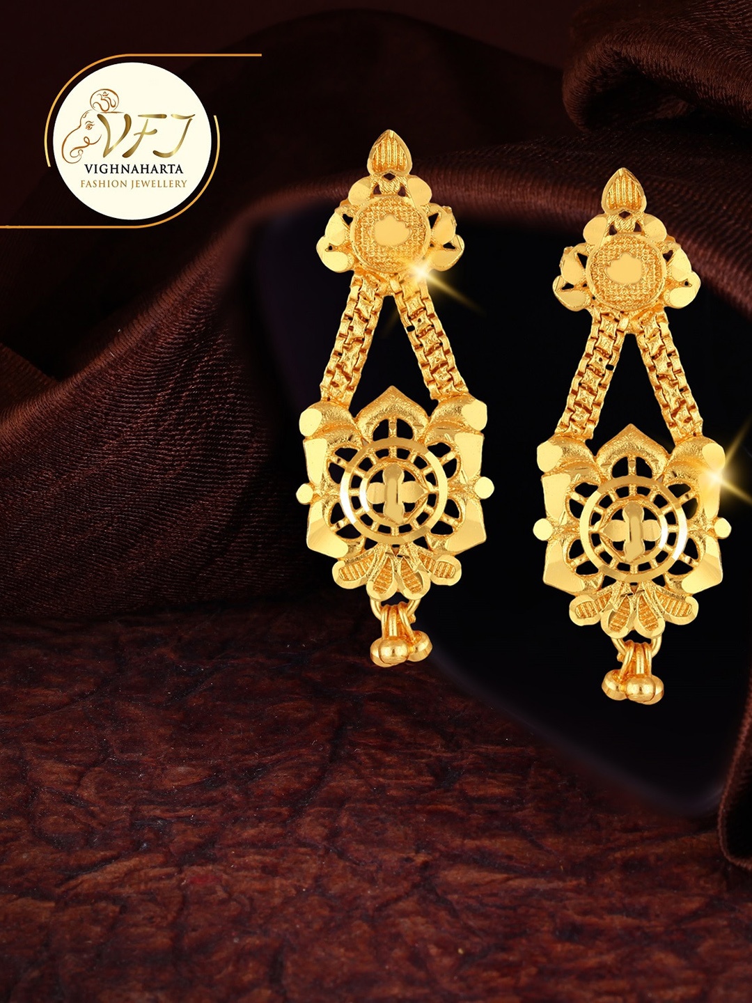 

Vighnaharta Gold-Plated Floral Drop Earrings