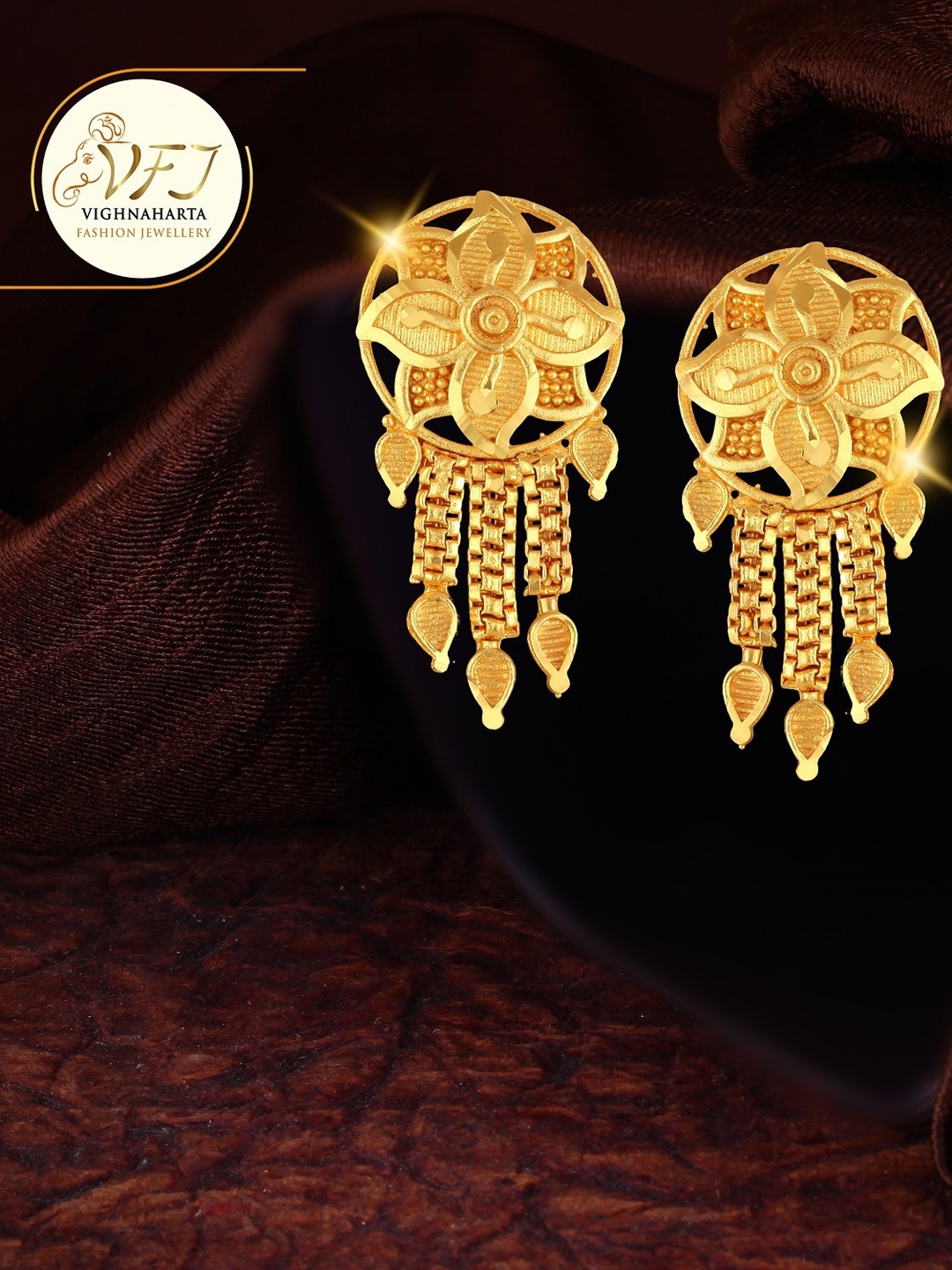 

Vighnaharta Gold-Plated Floral Drop Earrings