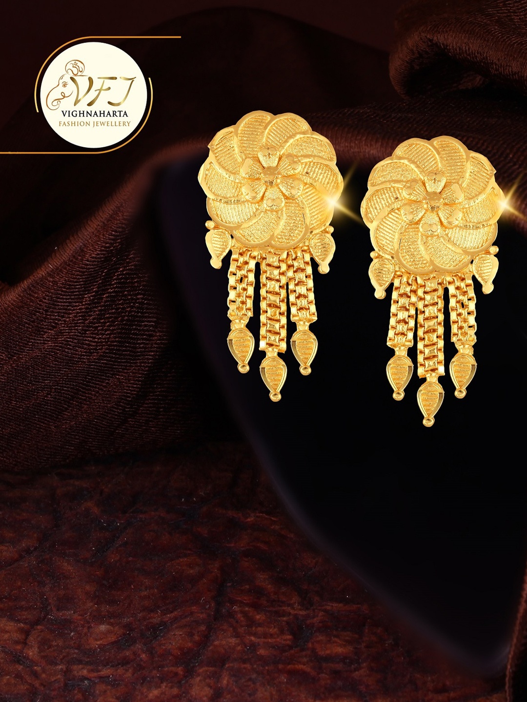 

Vighnaharta Gold-Plated Floral Drop Earrings