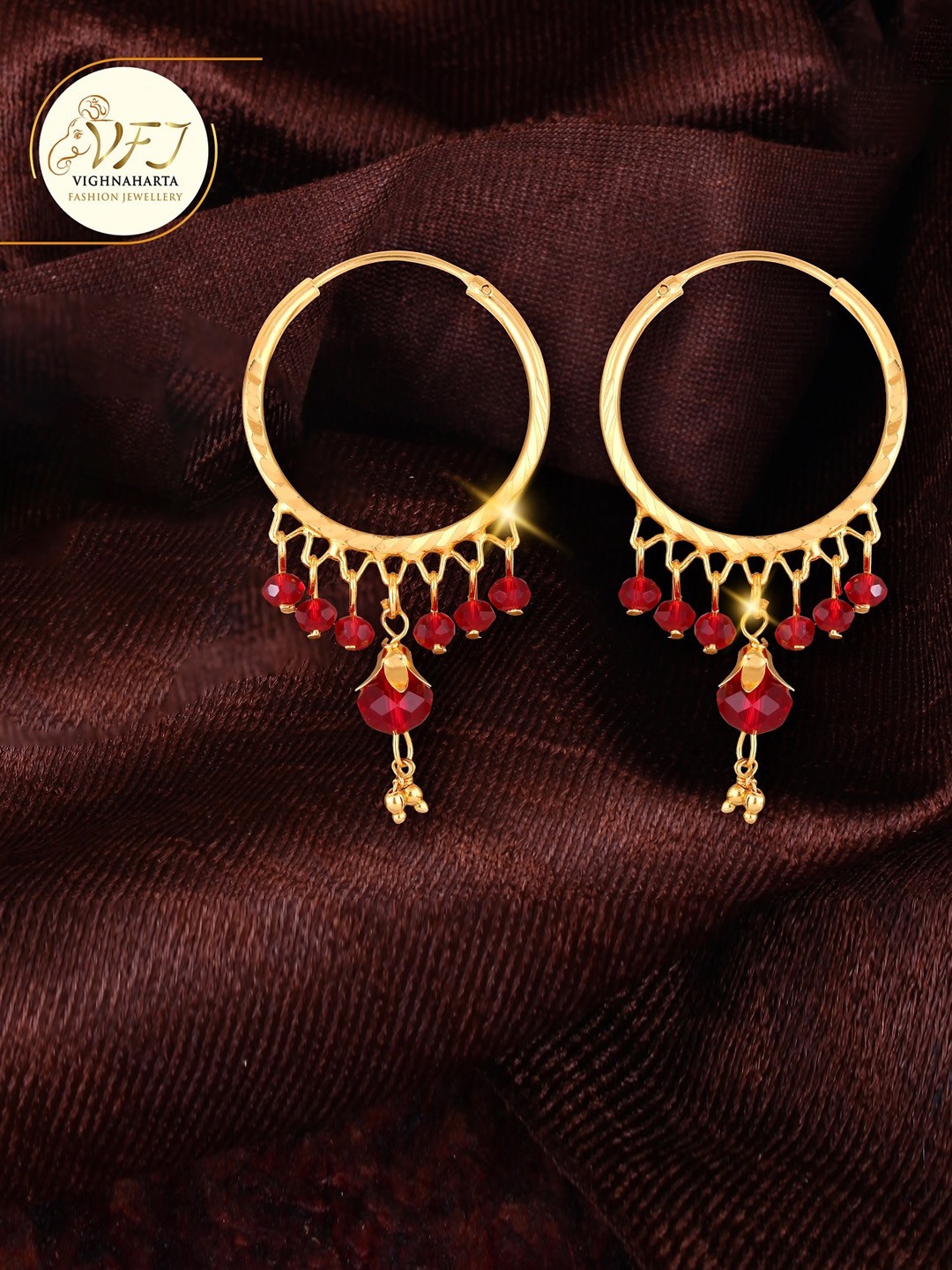 

Vighnaharta Gold-Plated Circular Beadded Hoop Earrings