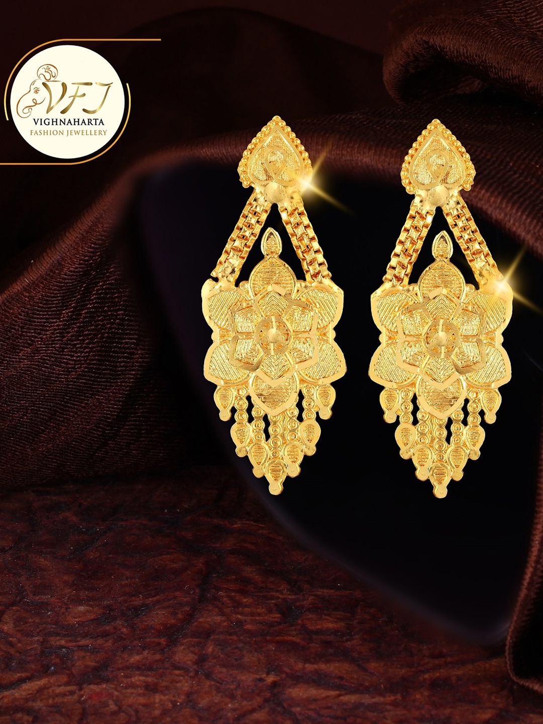 

Vighnaharta Gold-Plated Floral Drop Earrings