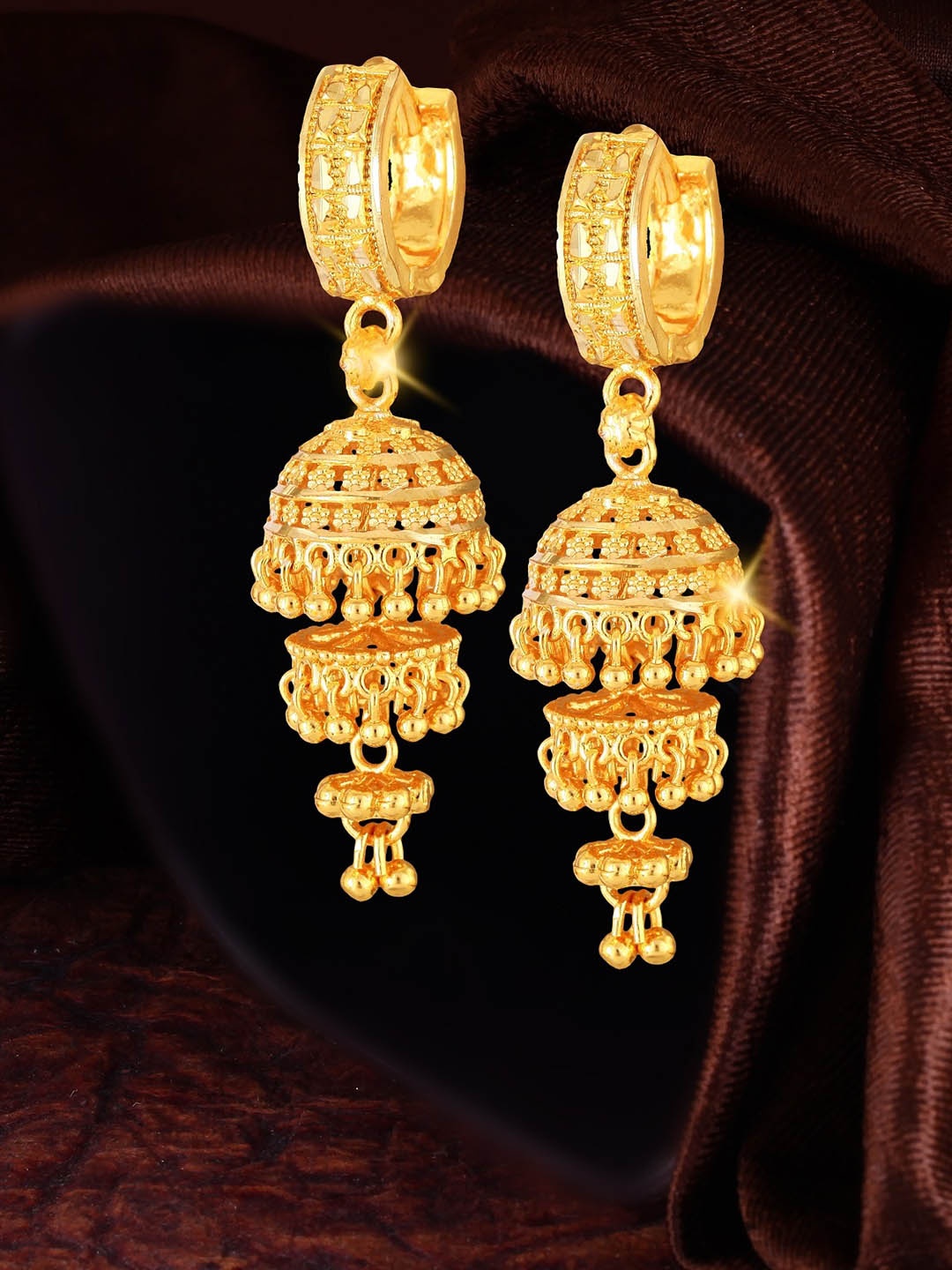 Vighnaharta Gold-Plated Dome Shaped Jhumkas