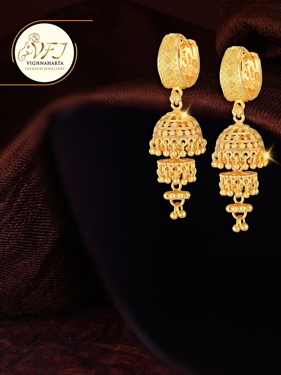 

Vighnaharta Gold-Plated Dome Shaped Jhumkas