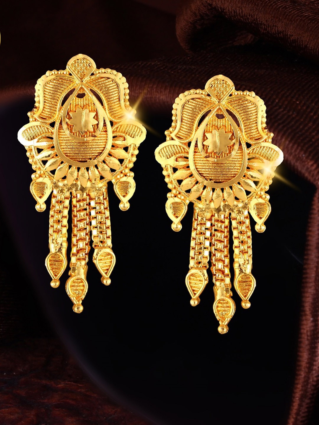 

Vighnaharta Gold-Plated Floral Drop Earrings
