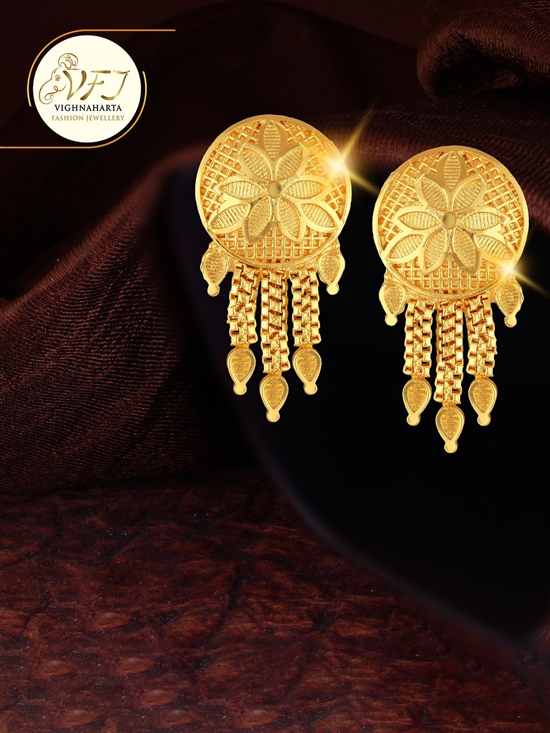 

Vighnaharta Gold-Plated Floral Drop Earrings