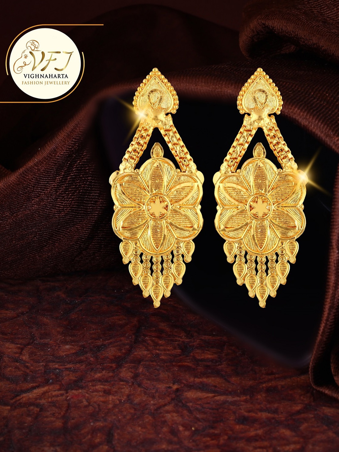 

Vighnaharta Gold-Plated Floral Drop Earrings