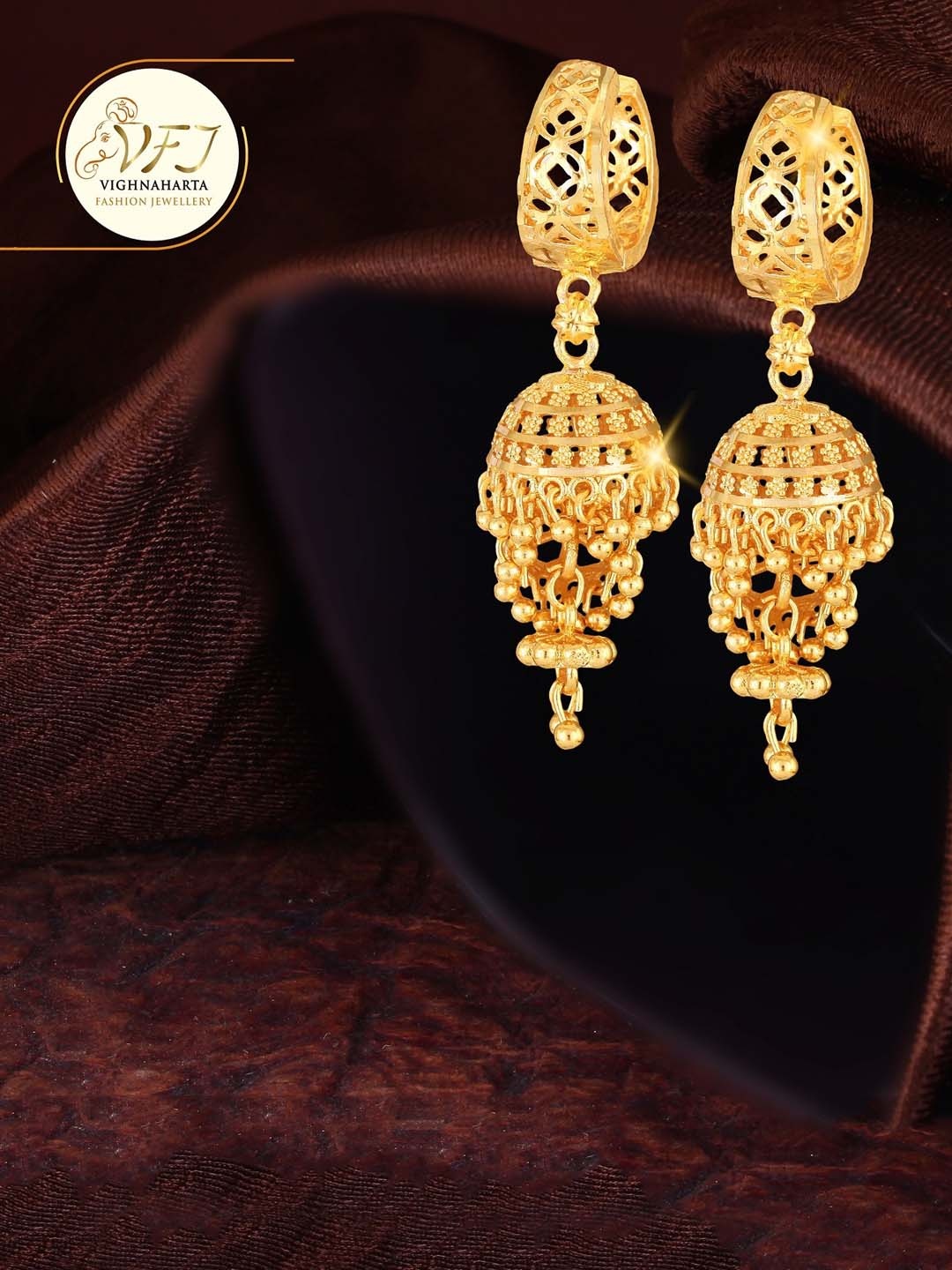 

Vighnaharta Gold-Plated Dome Shaped Jhumka