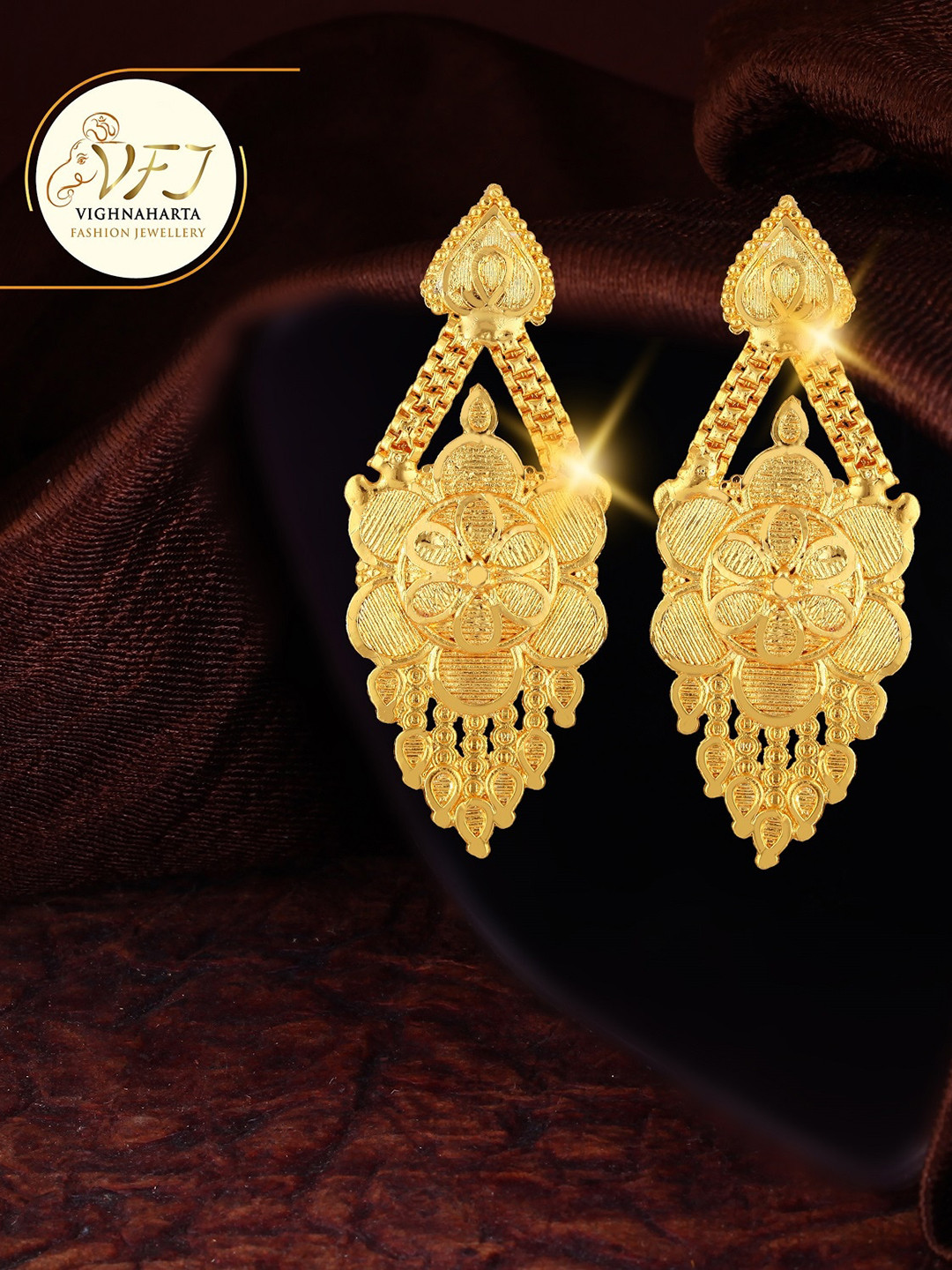 

Vighnaharta Gold Plated Floral Drop Earrings