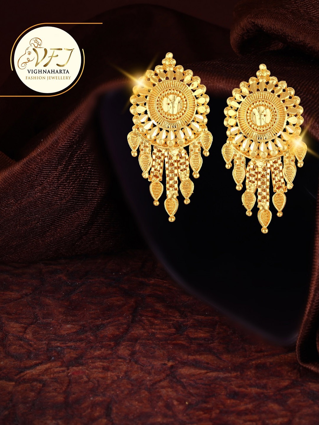 

Vighnaharta Gold-Plated Floral Drop Earrings