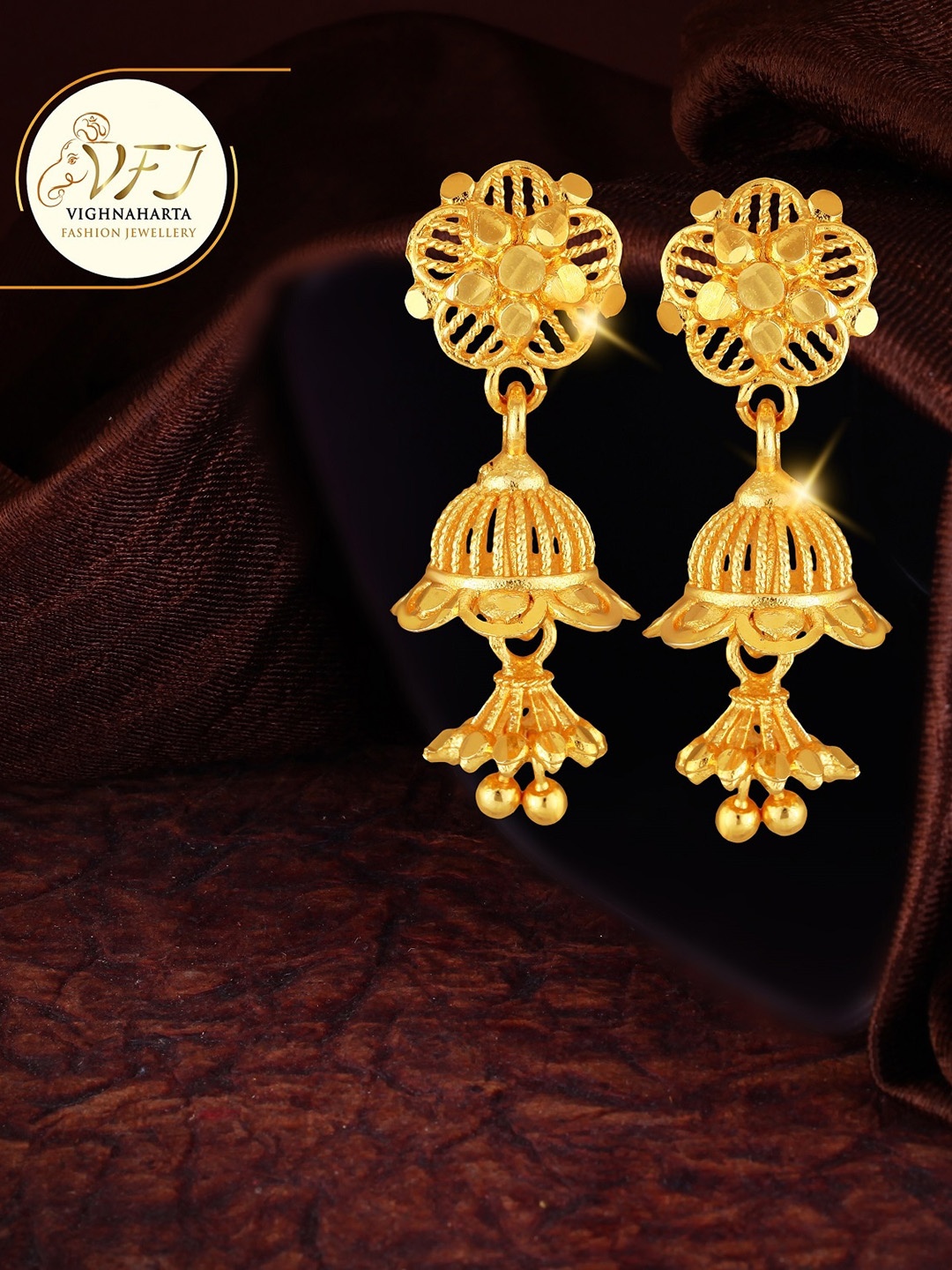 Vighnaharta Gold-Plated Floral Drop Earrings