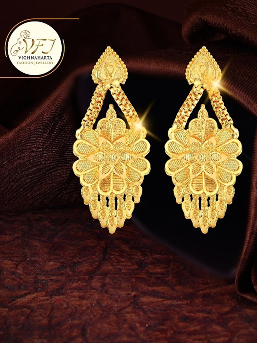 

Vighnaharta Gold Plated Floral Drop Earrings