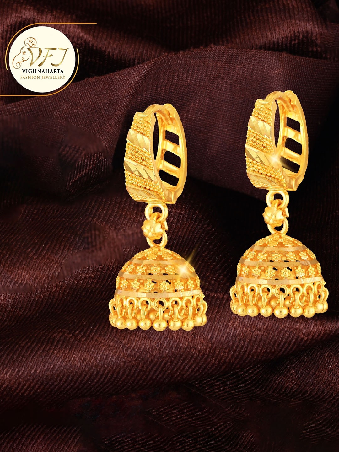 

Vighnaharta Gold-Plated Floral Jhumkas Earrings