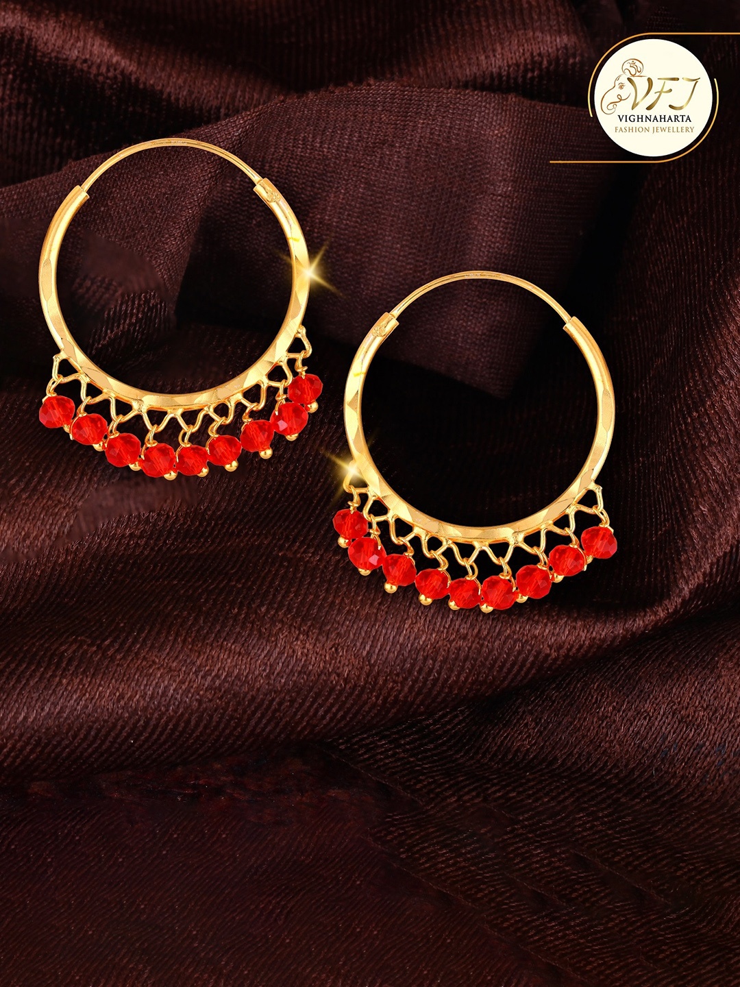 

Vighnaharta Gold-Plated Circular Hoop Earrings
