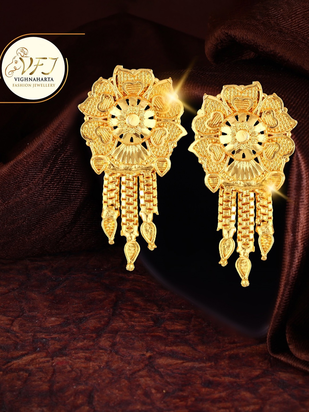 

Vighnaharta Gold-Plated Floral Drop Earrings