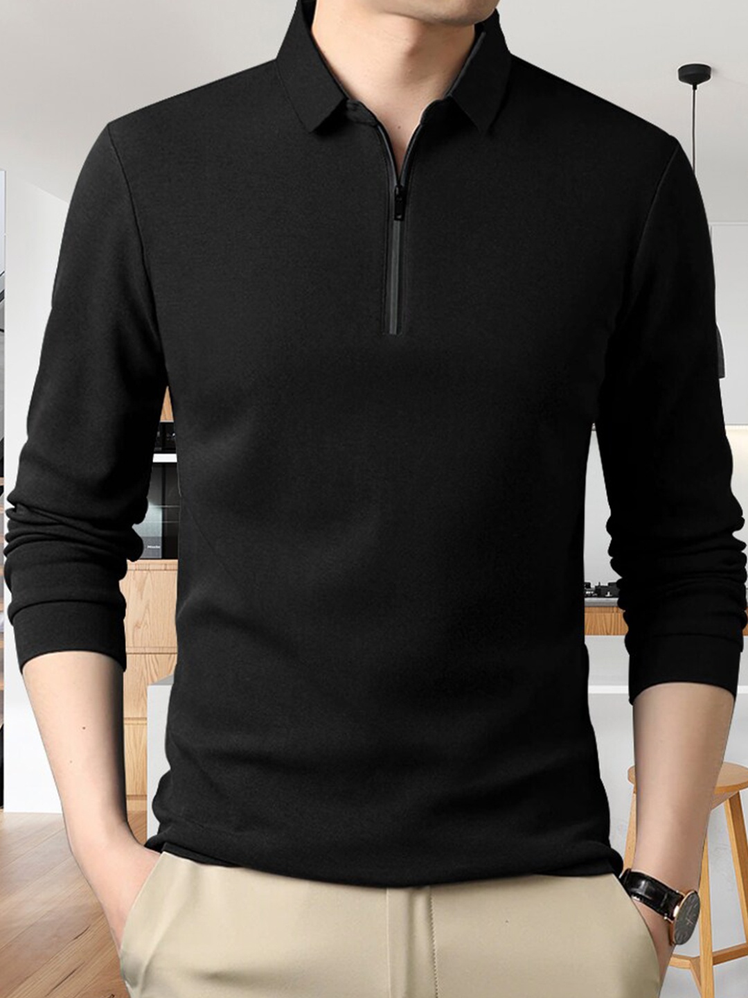 

Eyebogler Polo Collar Cotton T-shirt, Black