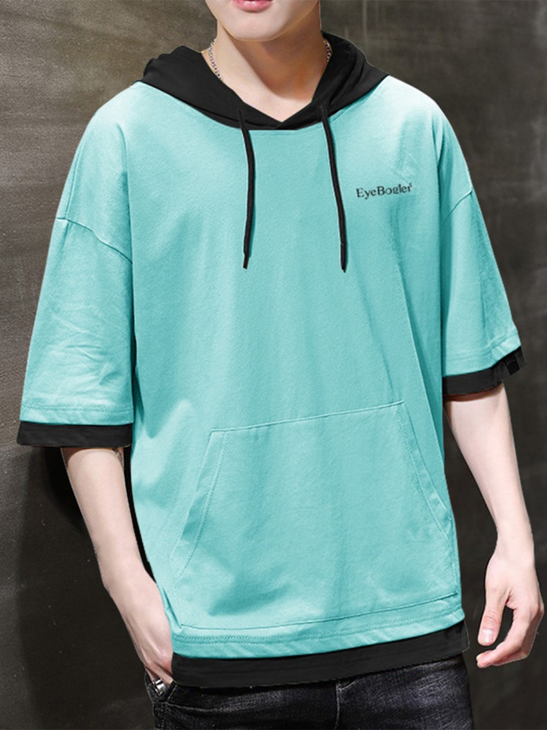 

Eyebogler Hooded Drop-Shoulder Cotton Oversize T-shirt, Turquoise blue