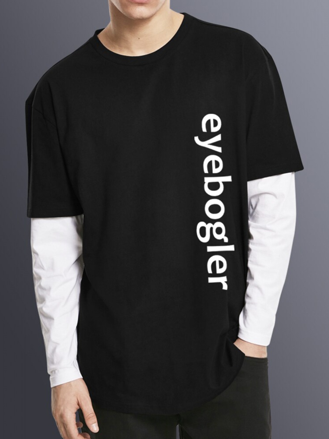 

Eyebogler Typography Printed Drop-Shouder Cotton T-shirt, Black